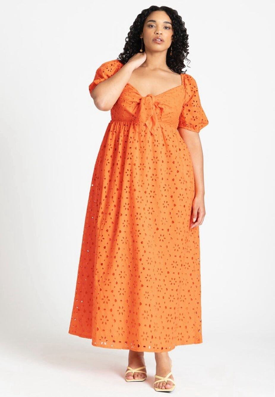 Eloquii Women’s Eyelet Tie Front Maxi Dress Orange Size 26 NWT
